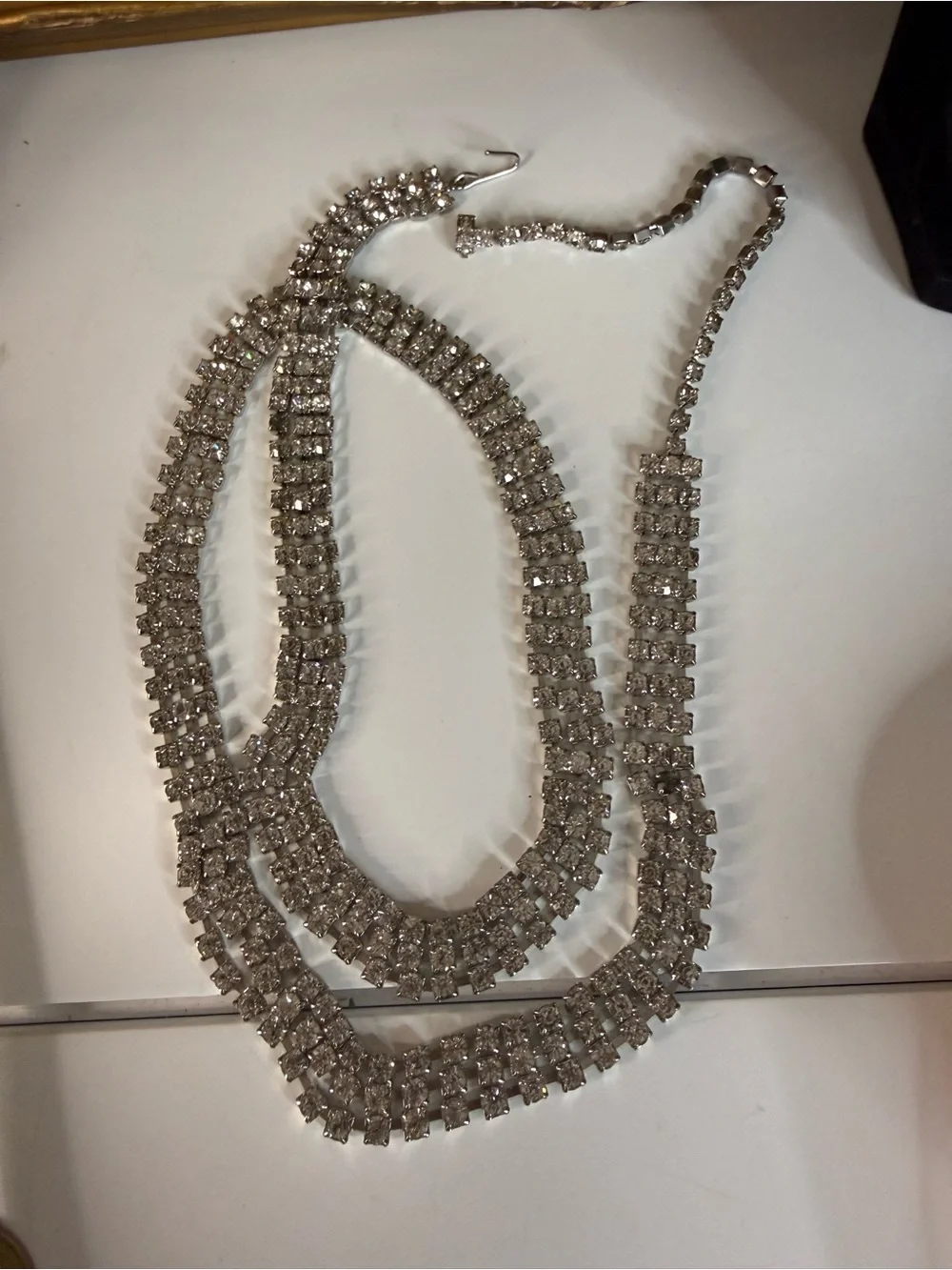 Vintage Art Deco Rhinestone Flapper Belt 37” Silver Tone Crystal Sash Gatsby